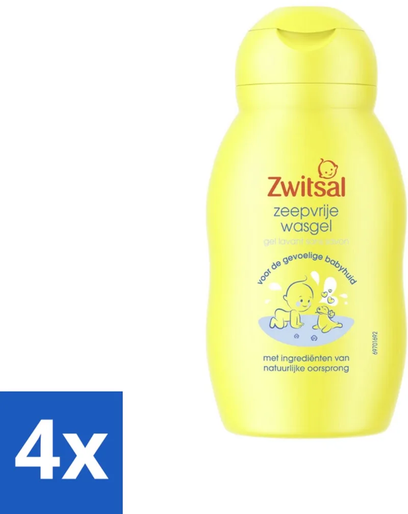 4 x Zwitsal - Wasgel Mini - Zeepvrij & Mild - 75 ml - Reisformaat - Babywasgel - Babybad - Zachte Babywas - Hypoallergeen Babyproduct - Zeepvrije Babywas van Zwitsal – productfoto