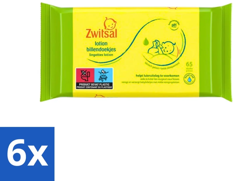 6 x Zwitsal - Babyverzorging - Billendoekjes Lotion - Voor de Gevoelige Babyhuid - 65 Doekjes - Babybillendoekjes - Billendoekjes Lotion - Luieruitslag - Babyhuid - Zachte Billendoekjes de Zwitsal – photo produit