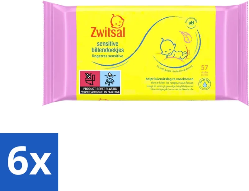 6 x Zwitsal - Babyverzorging - Billendoekjes Sensitive - Voor de Gevoelige Babyhuid - 57 Doekjes - Babybillendoekjes - Billendoekjes Gevoelige Huid by Zwitsal – product photo