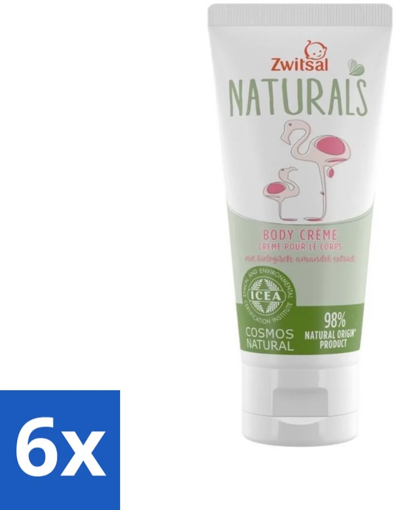 6 x Zwitsal Naturals - Babyverzorging - Body Crème met Amandel Extract - Natuurlijke Ingrediënten - 100 ml - Babycreme - Natuurlijke Babyverzorging - Biologische Babyproducten - Babyhuid - Zachte Babycreme by Zwitsal – product photo