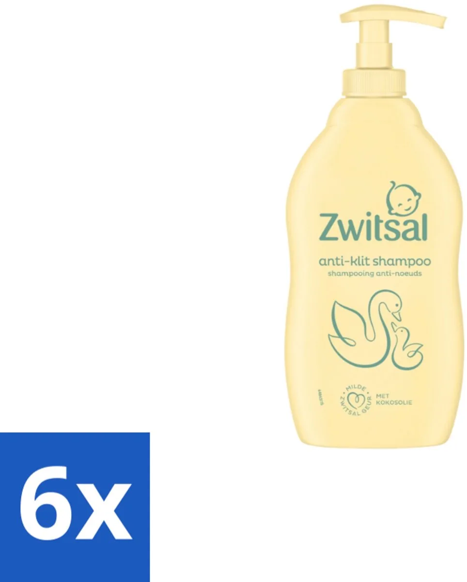 6 x Zwitsal – Shampoo – Anti-Klit – 400 ml - Baby Haar Reinigen - Anti-klitten Shampoo - Babyhuid Beschermen - Zachte Babyhaartjes - Kammen Zonder Klitten de Zwitsal – photo produit