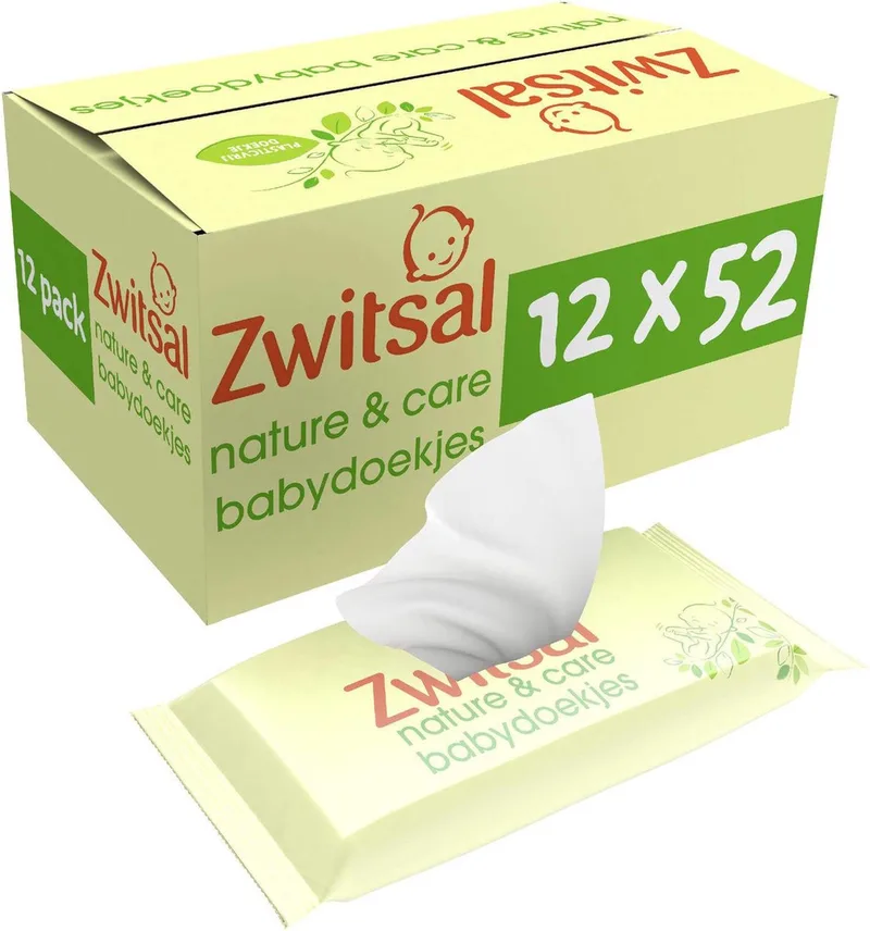 Billendoekjes- Nature & Care Plasticvrij - 624 babydoekjes - 12 x 52 stuks van Zwitsal – productfoto