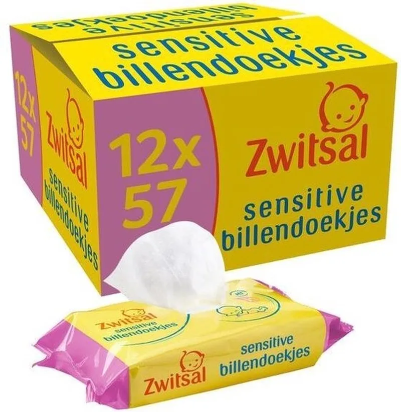 Billendoekjes Sensitive - 12 x 57 - 684 babydoekjes van Zwitsal – productfoto