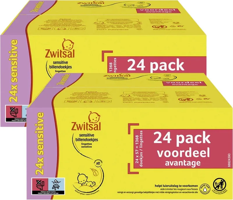 Billendoekjes Sensitive - Alcoholvrij - 2736 Babydoekjes - 48 x 57 - Mega Voordeelbox van Zwitsal – productfoto