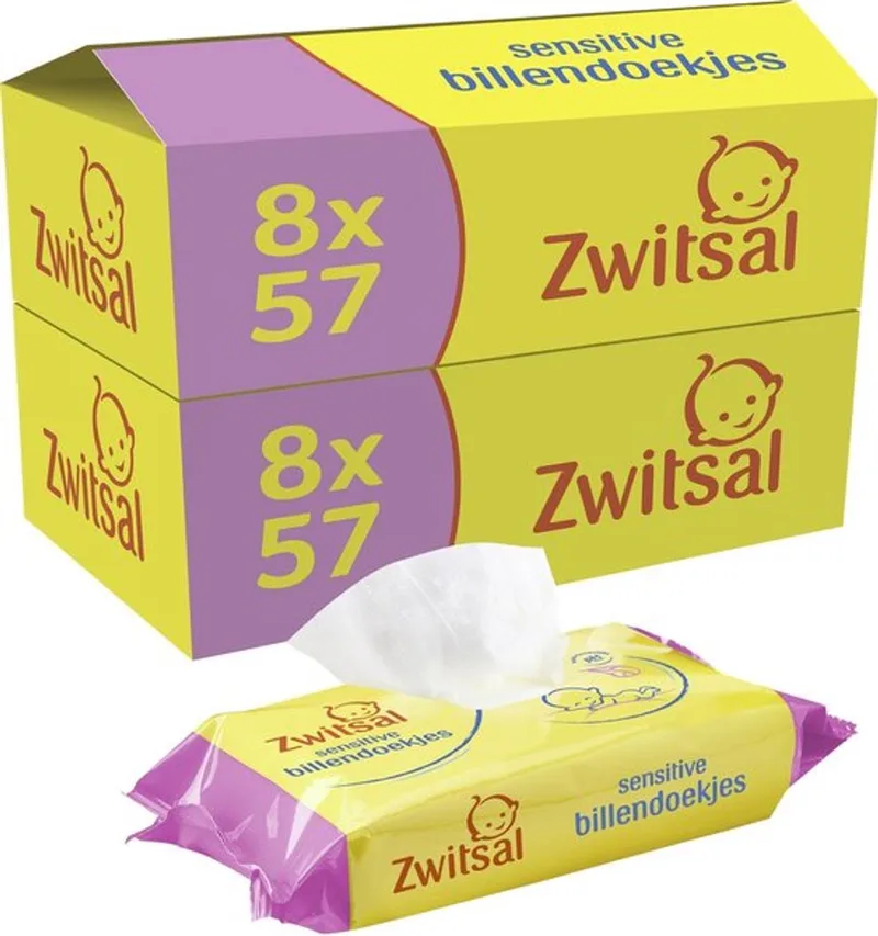Billendoekjes Sensitive - Baby - 2x (16 x 57 stuks) van Zwitsal – productfoto