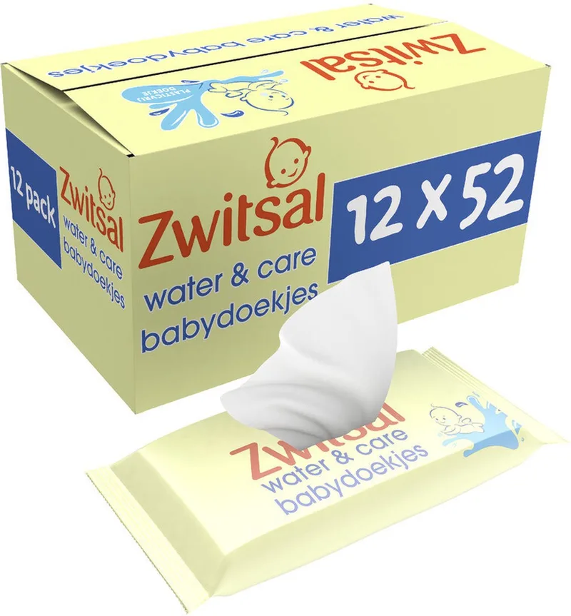 Billendoekjes- Water & Care met Zwitsalgeur - 624 babydoekjes - 12 x 52 stuks by Zwitsal – product photo