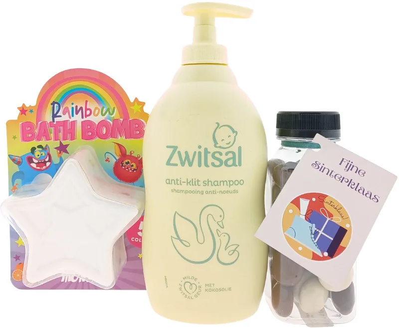 Kids Sinterklaas Cadeauset – 3-delig – Shampoo + Kruidnoten + Bath Bomb – Cadeau voor kinderen van Zwitsal – productfoto