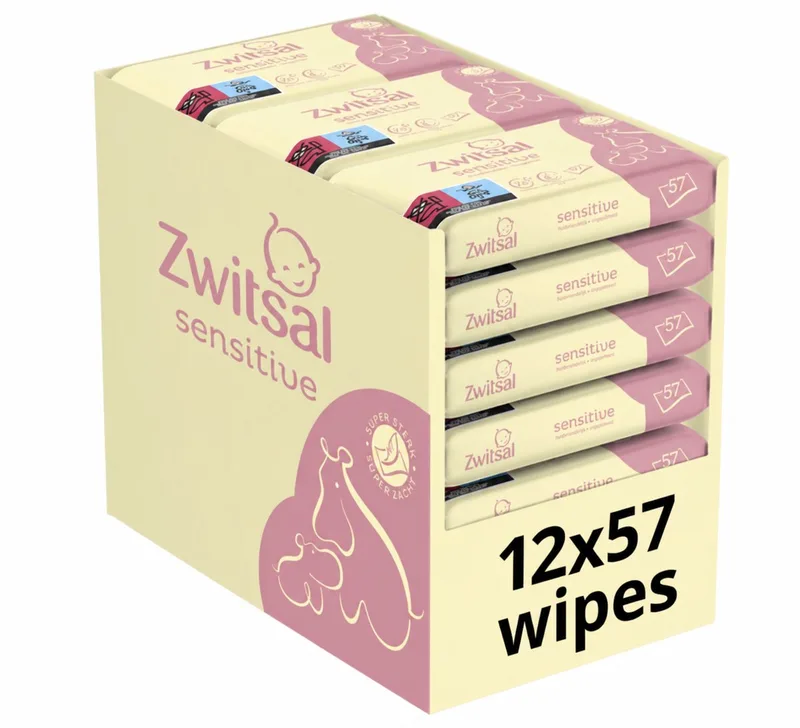 Sensitive Billendoekjes – Voor de Gevoelige Babyhuid – 12 x 57 Doekjes – 684 Stuks de Zwitsal – photo produit