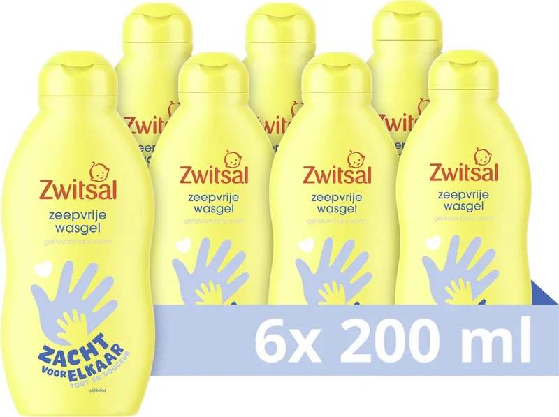 Zeepvrije Wasgel - Baby - met ingrediënten van natuurlijke oorsprong zonder SLES-sulfaat - 6 x 200 ml de Zwitsal – photo produit