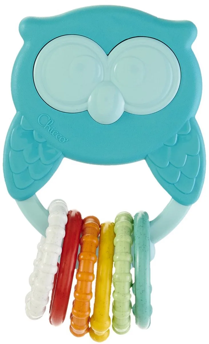 ECO+ Owly Rattle - Uiltje Rammelaar / bijtringen - Prikkelt de Zintuigen & Fijn voor Tandjes - Blauw (3-18M) van Chicco in Meerkleurig – productfoto